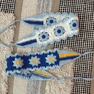 NEW!  Set of 2 Floral Crochet Headband in Blue, White, and Yellow